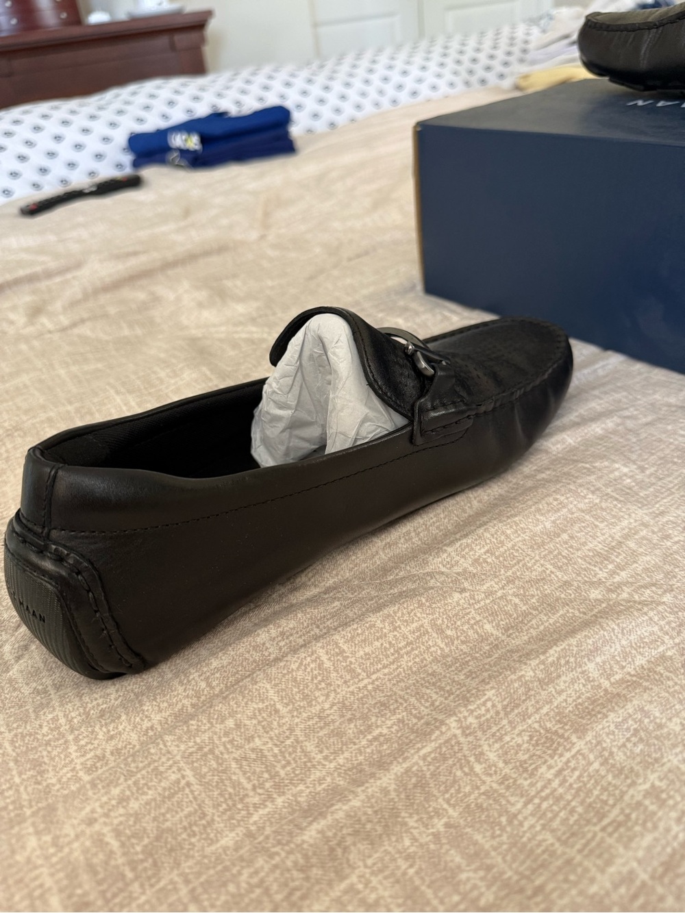 Cole Haan Black Leather Perforated Bit Loafers - Picture 3 of 4